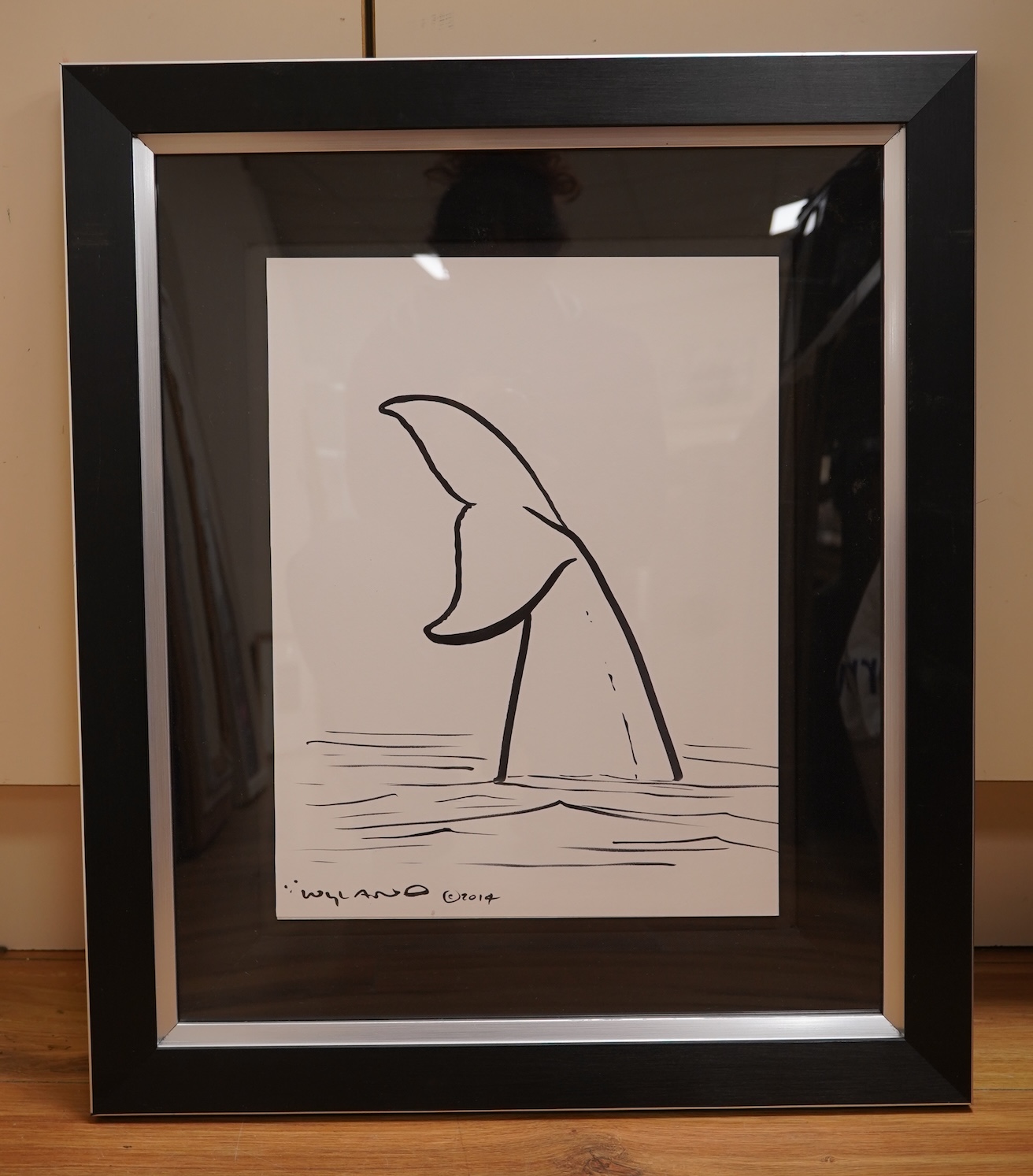 Robert Wyland (American, b.1956), Dolphin leaping waves, signed and dated 2003, pen, ink and watercolour, 58 x 76cm, and another of a tail fin